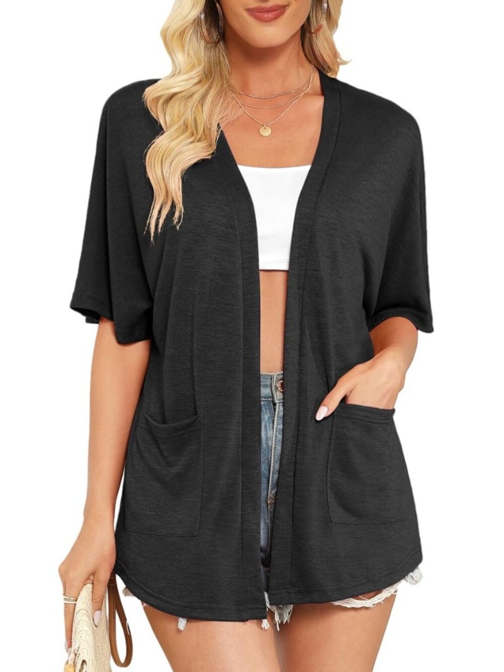 Women's Short Sleeve Open Front Cardigan Lightweight Summer Thin Cardigans with